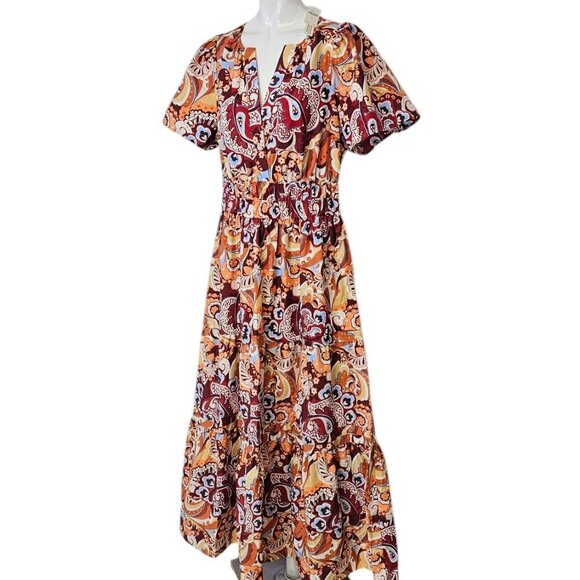 Anthropologie The Somerset Maxi Dress, Smocked, Tiered, V-Neck, Cotton, Size M - Picture 3 of 9